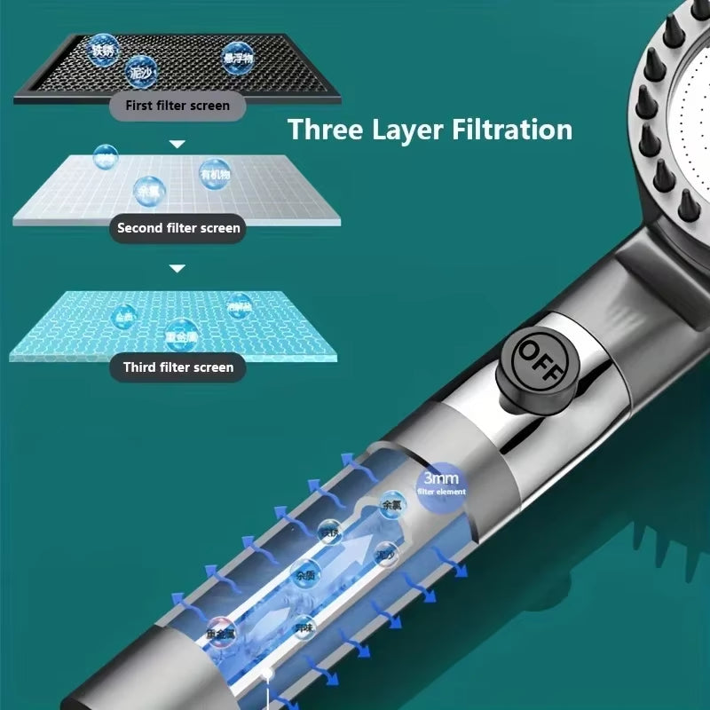 Shower Showerhead High Pressure Shower Head One Button Water Stop Water Saving Adjustable 4 Mode Water Massage Shower Head